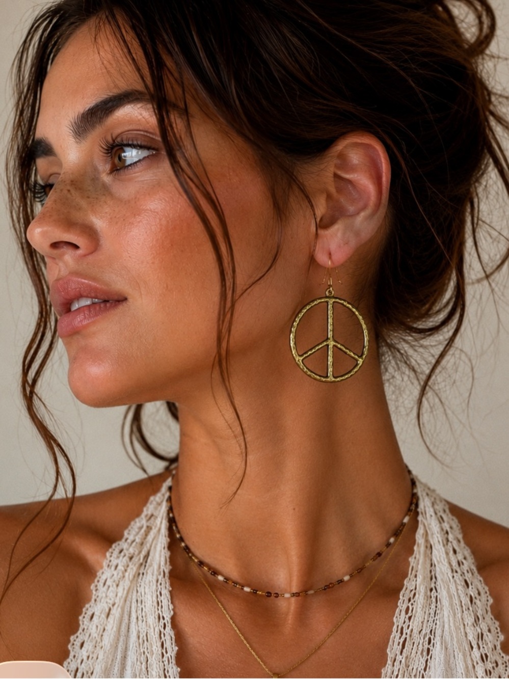 Gold-Tone Peace Sign Hoop Earrings